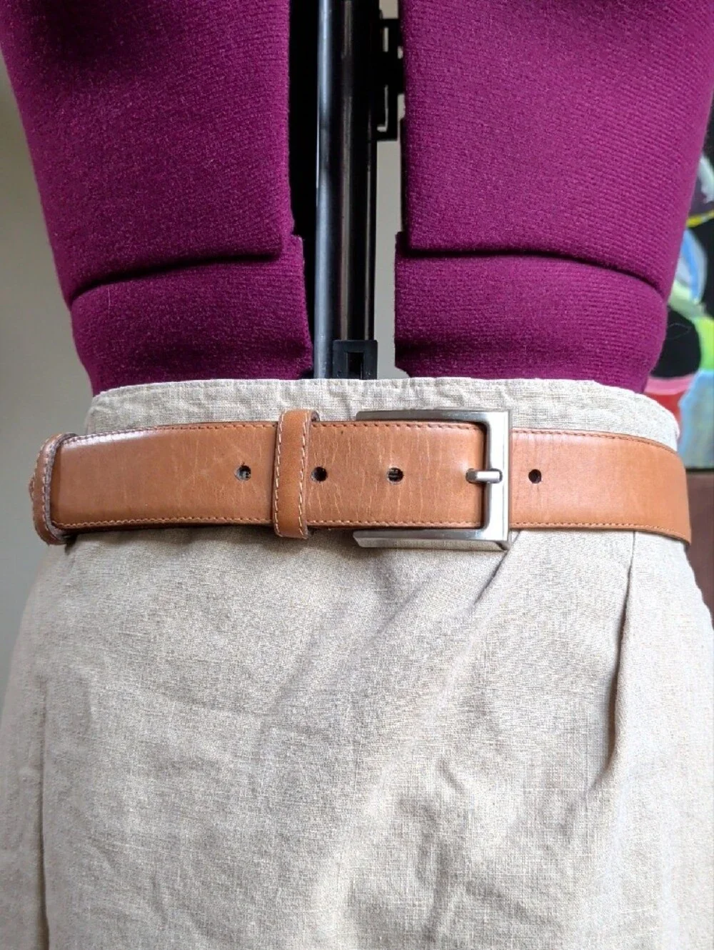 Di Pollini Tan Leather Belt with Silver Buckle